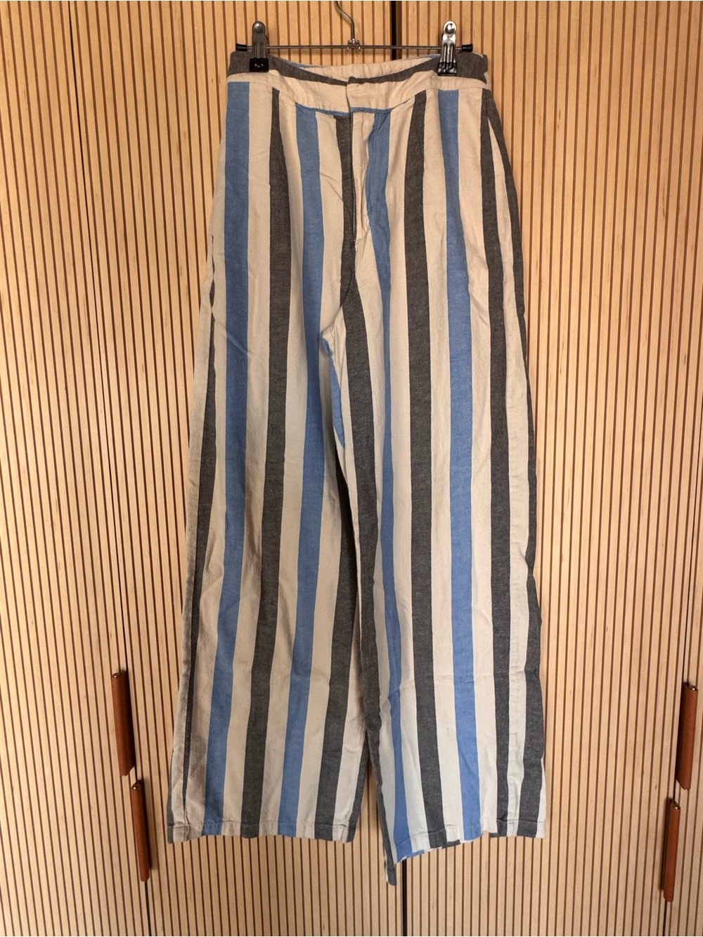 Zulu & Zephyr Blue, Gray and Cream Wide Leg Striped Pants